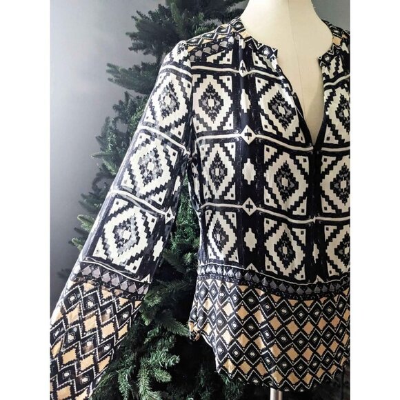 HALE BOB Tribal Print Henley Silk Blouse Small - Picture 3 of 5